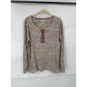 Ruffhewn Prairie Cottage Ditsy Floral Henley Top Women L Cotton MilkMaid Cottage